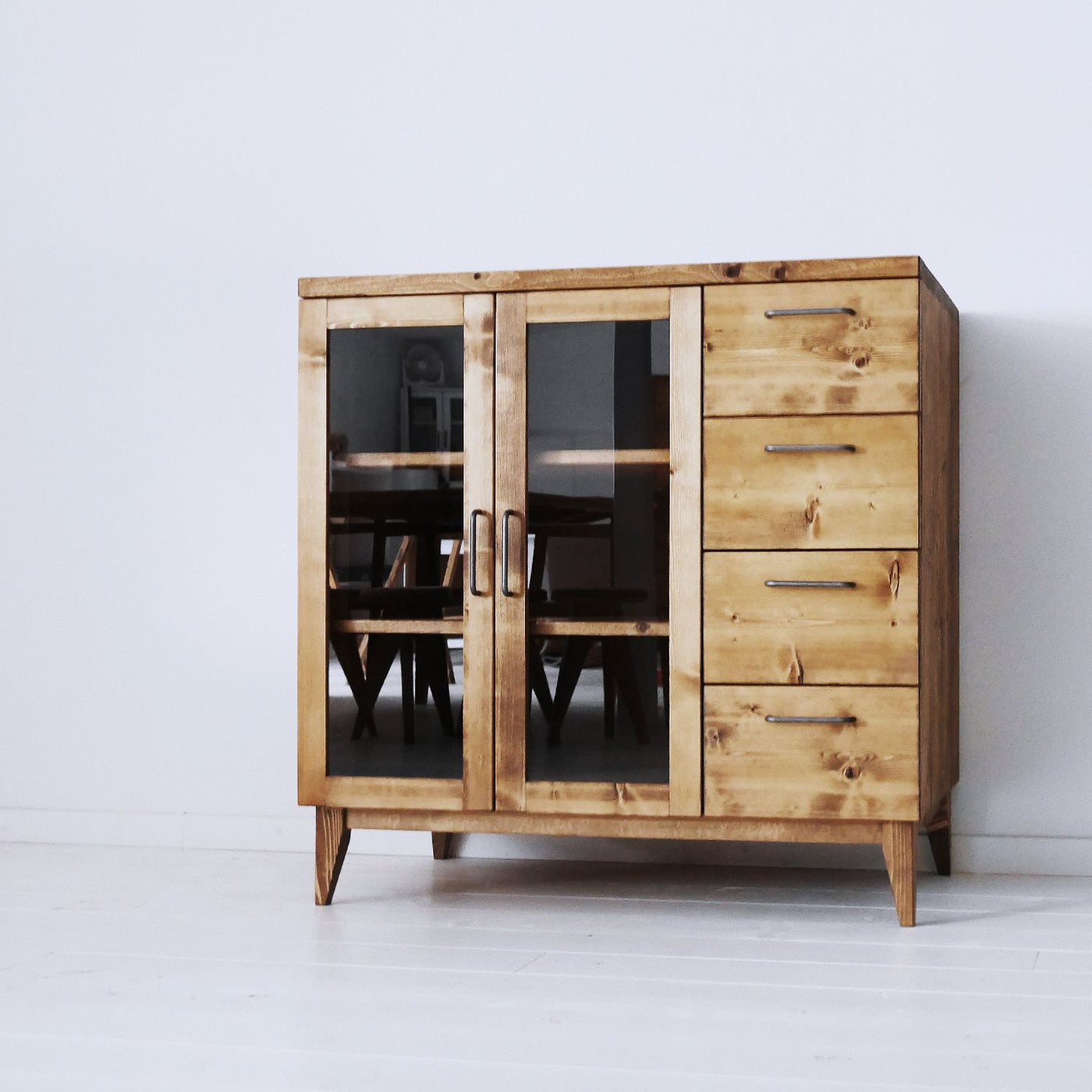 カップボード 食器棚 飾り棚 天然無垢材 幅90cm 無垢ハンドメイド